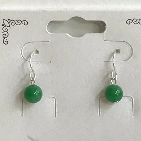 Silver Green Jade Earrings Beads Genuine Stone Semi Precious Dainty Plated - Picture 4 of 7